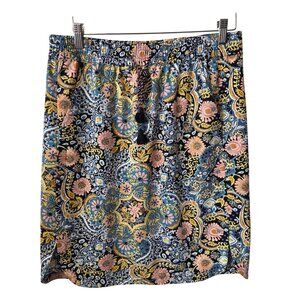 Loft US Womens M Floral Paisley Print Elastic Waist Skirt Tassel Drawstring